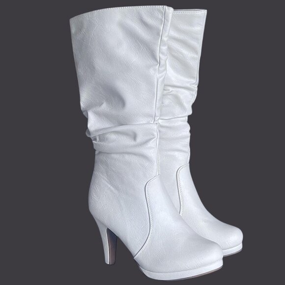 Top Moda Sleek Mid-Calf Faux Leather Boot - Slouched Shaft & Platform Heel - Picture 2 of 7